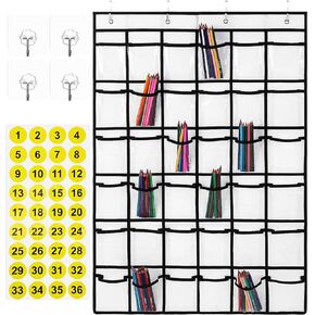 Ciieeo 36 Pockets Classroom Pocket Chart Classoom Cell Phones Calculator Holder Pocket Chart for Calculator Holder with 36 Number Stickers