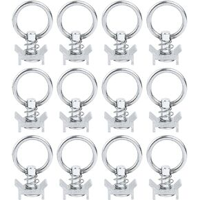 PALOZO Single Stud Fitting L Track 4,000LB Capacity with Stainless Steel Round Ring Aluminum Keeper Cargo Control, Pack of 12, Black