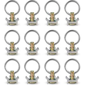ENJ 12 Pieces Single Stud Fitting L Track 4,000LB Capacity with Stainless Steel Round Ring Aluminum Keeper Cargo Control