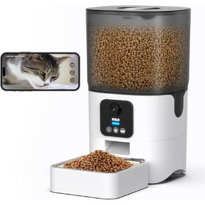 RCA Cat & Dog Pet Feeder with HD 1080p Camera, Real-Time Two-Way Audio, Monitoring, Motion Detection, Night Vision, Compatible with Alexa & Google Assistant - 6L Capacity, Dishwasher Safe Bowls