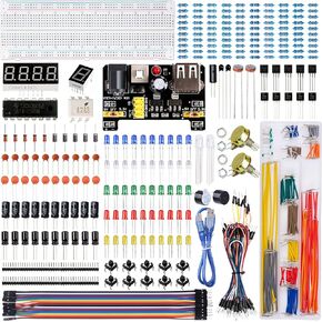 Miuzei Electronics Component Fun Kit with Supply Module, Jumper Wire, 830 Tie-Points Breadboard, Precision Potentiometer, Resistor, LED, Compatible with Arduino, Raspberry Pi, STM32