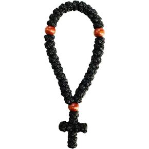 Bovemee 1Pc Handmade Christian 33 knot Orthodox Greek Omboskoini Prayer Rope Protection Blessing Cross Charm Tassel Car Hanging Charm Christmas gift (Black)