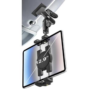 woleyi Tablet Holder for Car Sun Visor - [Metal Magic Arm] 360° Adjustable Tablet Car Mount for iPad Holder Super Visor Clamp, for 4.7-12.9" Tablet, iPad Pro, Air, Mini, Galaxy, Phone, Switch, Camera