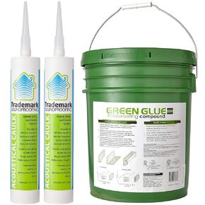 Green Glue Noiseproofing Compound, 5-Gallon Bucket with 2 Acoustic Caulk Sealant Tubes of 29 oz - for Noise Dampening and Soundproofing.