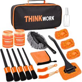 THINKWORK Car Detail Duster Kit-17PCS, Perfect Car Dust Removal Kit Interior and Exterior,Detailing Brush,Cleaning Gel,Car Window Brush,Duster Brush,Coral Fleece Cleaning Towels and Cleaning Pads