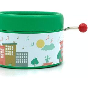 Esdemusica by Rocio صندوق موسيقى يدوي أخضر دائري مزين بنمط مدينة الموسيقى واللحن طريقي in Kuwait