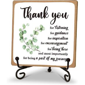 Thank You Gifts for Women Men, Inspirational Desk Decor for Teacher Boss Friend, Thank You for Listening Quotes Wood Plaque With Metal Stand, Desk Sign for the Home Office(C24)