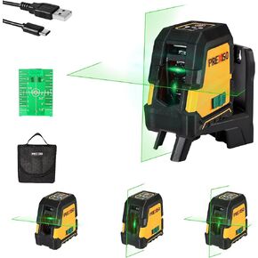 PREXISO Laser Level with Tripod - 100Ft Rechargeable Line Laser, Green Self Leveling Wide Angle Cross Leveler Tool for Construction, Floor Tile Renovation with Magnetic Base, Target Plate, Carry Bag