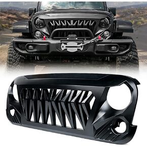 Xprite Matte Black Front Grill Grid Grille w/Mesh Compatible with Jeep Wrangler Rubicon Sahara Sport JK 2007-2018