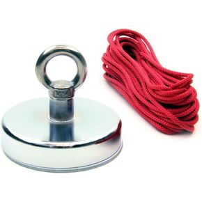 Ceramic Recovery Magnet with M14 Eyebolt and 32.8 ft. Rope - 4-7/8 in. Dia x 3-7/8 in. Tall - 286.65lbs Pull