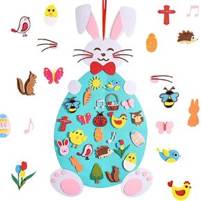 Hying Easter DIY Felt Rabbit Set Bunny Felt Craft Kits with Detachable Ornament Happy Easter Chick Eggs Felt Ornaments for Wall Hanging Home Easter Party Decoration Supplies
