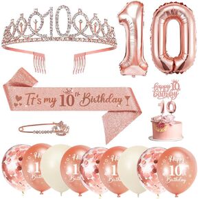 30th Birthday Decorations for Women,Rose Gold 30th Birthday Sash and Tiara with Birthday Cake Topper and Number 30 Candles,Balloons,Rhinestone Pin,30th Birthday Gifts Women