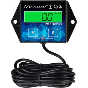 NInE-ROnG Digital Hour Meter Tachometer Maintenance Reminder Backlight Battery Replaceable for Small Gasoline Engine Lawnmower Snowblower Generator（Wire Length 10ft）