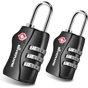 2 Pack TSA Approved Travel Luggage Locks, Combination Lock Keyless, 3-Digit Padlocks, Travel Sentry Accepted Compatible Padlock for Gym Locker, Golf Bag Case, Backpack, Black-by GIVERARE