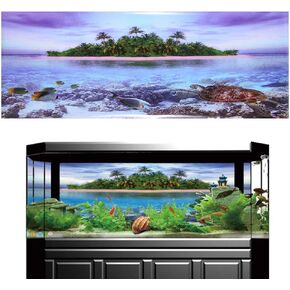 3D Effect Aquarium Fish Background Coconut Tree Beach Double-Sided Adhesive Wallpaper Fish Decorative Pictures Underwater Backdrop Image Decor(122 * 46cm)