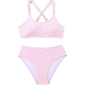SOLY HUX Girl's Bikini Sets Criss Cross Spaghetti Strap Textured Bathing Suits Two Piece Swimsuit