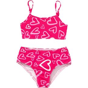 SweatyRocks Girl's 2 Piece Bikini Set Heart Print Spaghetti Strap High Waist Swimsuit Set