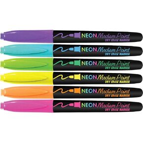 The Board Dudes CYJ58 Medium Point Dry Erase Markers - Neon, 6 count