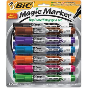 BIC Intensity Advanced Colorful Dry Erase Markers, Chisel Tip, 12-Count Pack of Assorted Colors, Whiteboard Markers for Teachers and Office Supplies