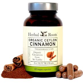 Herbal Roots Organic Ceylon Cinnamon Capsules | USDA Certified Organic - Non-GMO | 60 Organic Vegan Capsules