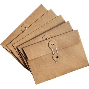 TOPYS Pack of 10 Kraft Brown String Envelope File Folder Project Pockets File Jacket Document Organizer Flat-No Expansion (6.7 * 11.5 inch Size)