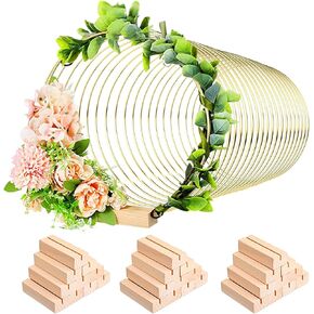 Merkaunis 30 PCS 12 Inch Metal Floral Hoop Centerpiece with Stand Wreath Macrame Gold Hoop Metal Hoops Bulk Stand Gold Craft Hoop Rings for DIY Wall Hanging Crafts Birthday Party Home Table Decor