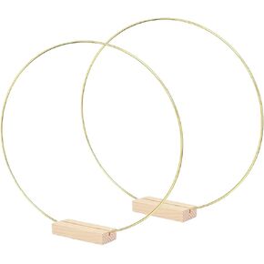 Metal Floral Hoop Centerpiece for Table Penta Angel 2Pcs 12'' Gold Macrame Wreath Ring with 2Pcs Wood Stand Holders for Christmas Wedding Birthday Home Decoration DIY Crafts (Gold/12 inch)