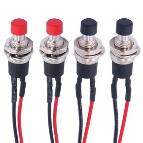 Twidec/4Pcs Latching Push Button Switch 3A 250V AC 2 Pins Self-Locking SPST ON/Off Black Mini Switch Pre-soldered Wires L-PBS-110-XBK