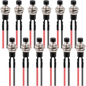 12 Pcs Mini Momentary Switch Small Latching Switch Normally Open Momentary Switch Micro Push Button Switch 12V Prewired 7 mm 3A 220V SPST Nomal Open ON Off 2 Pin Micro Switch Red