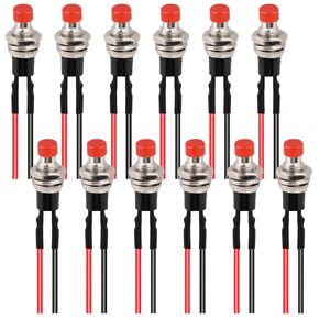 12 Pcs Mini Momentary Switch Small Latching Switch Normally Open Momentary Switch Micro Push Button Switch 12V Prewired 7 mm 3A 220V SPST Nomal Open ON Off 2 Pin Micro Switch Red