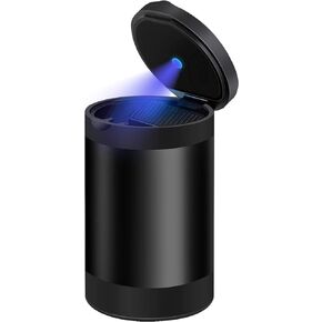 TINSO Car Ashtray, Portable Ashtray for Car, Easy Clean Up Detachable Stainless Steel Smokeless Ash Tray with Lid, LED Blue Light, Windproof for Outdoor Travel, Home and Office Use (Misted Gray 2)
