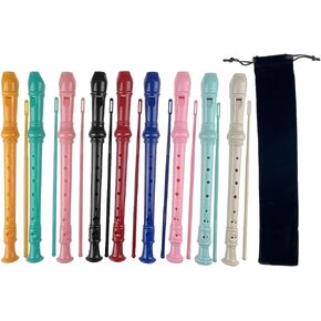 Miokun 9 Pack ABS German Style 8 Hole Descant Soprano Recorders with Cleaning Rod, Black Storage Bag (Multicolor-9 pack)