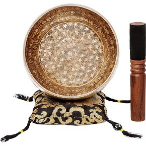 Ancient Design Large Tibetan Singing Bowl Set by Ohm Store — Relaxing Deep Tone Meditation Sound Bowl and Wooden Mallet Handcrafted in Nepal — Inner Space Bowl 6.5 Inch
