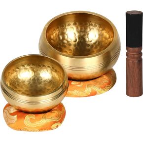 Tibetan Singing Bowl Set 2 Sound Bowls 3.7 inches & 3.15 inches Mindfulness, and Stress Relief zen decor Meditation Singing Bowl is Suitable for Meditation, Yoga, Healing and Silent Mind in Kuwait