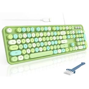 MOFII Computer Keyboards Wired, Plug Play USB Full Size Typewriter Keyboard, Cute Colorful Aesthetic Keyboard with Foldable Stands for Windows PC Laptop (Blue Colorful)