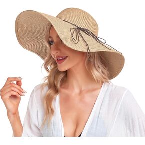 Beach Hats for Women, Straw Hats for Women Sun Hat Floppy, Wide Brim Hats for Women Foldable UPF 50+ UV Protection Summer Hat