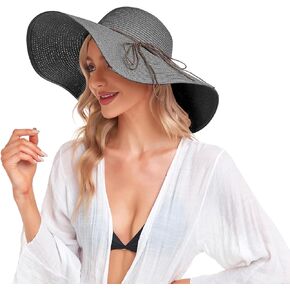 Beach Hats for Women, Straw Hats for Women Sun Hat Floppy, Wide Brim Hats for Women Foldable UPF 50+ UV Protection Summer Hat