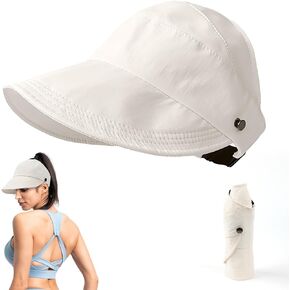 Sun Hats for Women, Outdoor Uv Protection Hollow Top Sun Hat, Summer Wide Brim Sun Protection Hat, Sun hat with Ponytail Hole for Women, Women's Outdoor Adjustable Sun Hats(White)