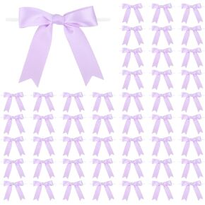 50 Pcs 3 Inches Twist Tie Satin Ribbon Bows Brown Pretied Premade Craft Bows for Treat Bags Gift Wrapping Basket Wedding Baby Shower Brithday Christmas Party (3", Brown)