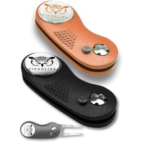 VISUALIZE Elite Switchblade Golf Divot Repair Tool Set with Ball Marker - Sturdy Anodized Aluminum - Perfect Golf Accessory Gift