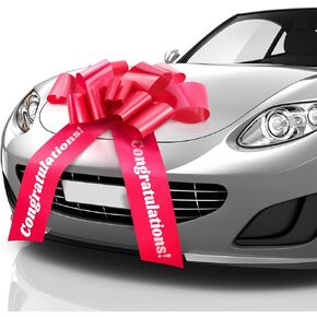 Zoe Deco Congratulations Car Bow (Red, 30 inch), Giant Gift Bow Pre-Printed with Congratulations, Big Bow for Car, Birthday Bow, Huge Car Bow, Car Bows, Big Bow for Gifts, Bow for Cars, Gift Wrapping