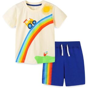 warmstraw Toddler Boys Short Sets Cotton Summer Outfits T-Shirt Tops Short Sleeve Sets 2 Pcs