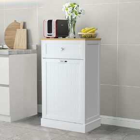 GAZHOME Tilt Out Trash Cabinet, Upgrade Wooden Free Standing Trash Cabinet,Recycling Cabinet with Hideaway Drawer,10 Gallon Tilt Out Trash Cabinet Kitchen(Grey)