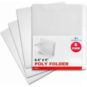 1InTheOffice Clear Plastic Folder Letter Size, Poly File Folder 3 Tab, (6 Pack)