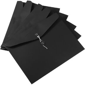 YOKIVE 5 Pack String Envelope File Folder, String Tie Closure Paper Pocket Folders | Letter Size Bills Files Organizer for Office(Black, A4)