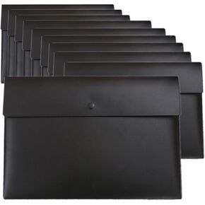 File Folder Plastic Envelopes Poly Envelopes Folder File Bags Clear Waterproof Document Folders with Snap Button Closure for School Home Work Office Supplies A4 Size 10 Pack (Black)
