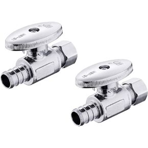 (Pack of 5) EFIELD 1/4 Turn Straight Stop Valve 1/4" OD Compression X 1/2" Barb Crimp Pex For Ice Maker/refrigerator, Chrome Plated Brass, UPC Certified