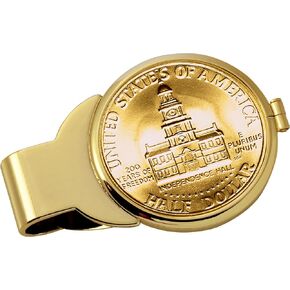 American Coin Treasures Genuine US Coin Money Clip - JFK Bicentennial Half Dollar Layered in Pure 24k Gold | Brass Moneyclip | Holds Currency, Credit Cards, Cash | Certificate of Authenticity