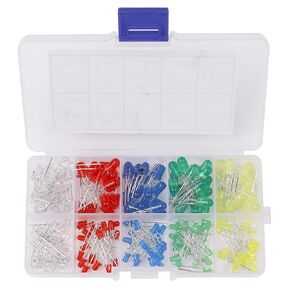 200pcs 5Colors 3mm&5mm LED Light Emitting Diode Round Assorted Color White/Red/Yellow/Green/Blue Kit Box