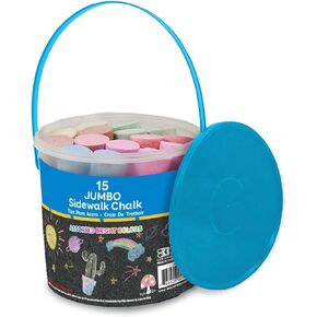BAZIC Jumbo Sidewalk Chalk (15/Bucket), Assorted Color Chalks, Outdoor Fun Activity Art Coloring for Kid Gift Chalkboard Blackboard, 1-Bucket
